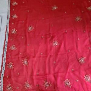 Red Odhni/Chunni/Dupatta with silver work