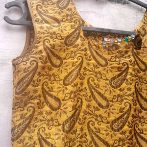 BANARASI SILK MUSTARD KURTI