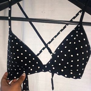 Dating Or Beach Bra Black Polka Dots New