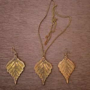 Gold Brass Earrings And Pendant Set