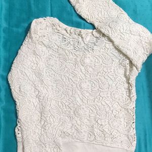 White Crochet Top With Lining