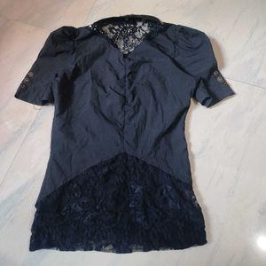 Vintage Black Top With Lace Attach L-23