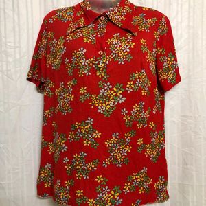 Red Short Sleeve Printed Top