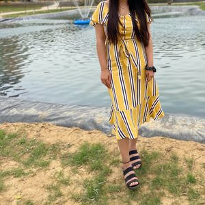 Yellow Stripe Dress With Belt