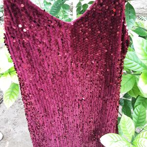 DARK RED VELEVET SEQUIN DRESS