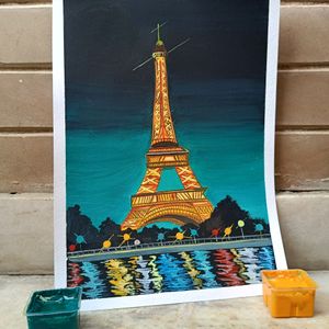 Eiffel Tower Painting On A4 Sheet