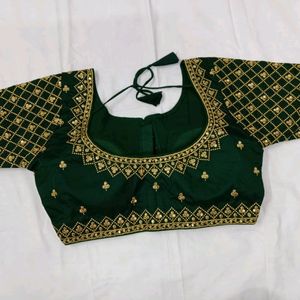 Partywear Bottle Green Heavy Work Blouse