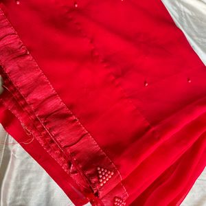 Crimson Red Georgette Saree