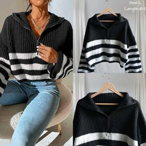 Striped Pattern Half Zip Sweater