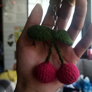 Crochet cherry plushie keychain