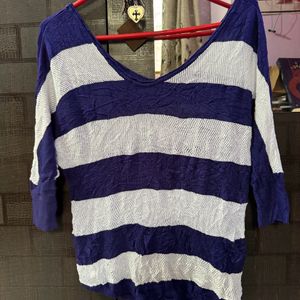 Blue & White Color Woolen Baggy Top.