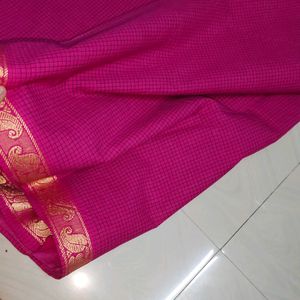 Simple Rose Pink Cotton Saree