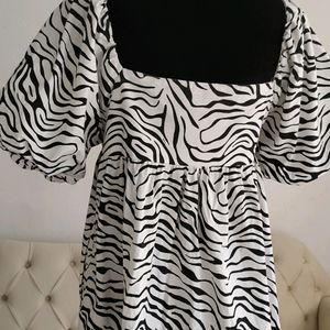 Zebra Print Puff Sleeve Dress