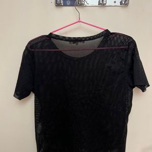 Black Mesh Embroidered Shirt