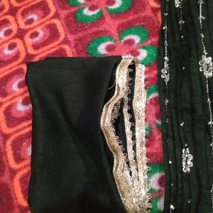 Dark Green Crop Top Skirt With Duppatta