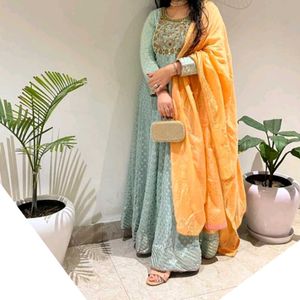 Aqua Anarkali Premium Zardozi Work