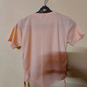 Peach Ribbed Short-Sleeve Top with Side Ties