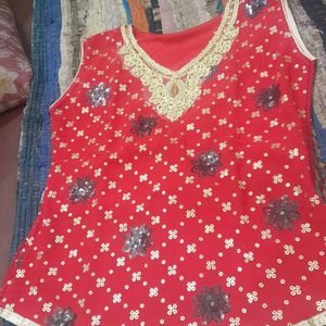 6 To 8 Yrs Girls 2pcs New Red Colour Kurti