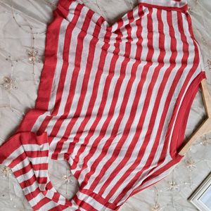 Red Stripe Crop Thin Sweater