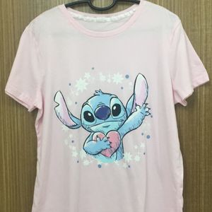 LILO And STITCH HEART PRINT Baby Pink T-shirt