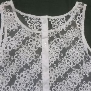 White Floral See Through Top