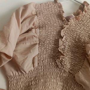 Nude Smocked Crop Top