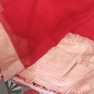 Red And Pink Saree With Blouse