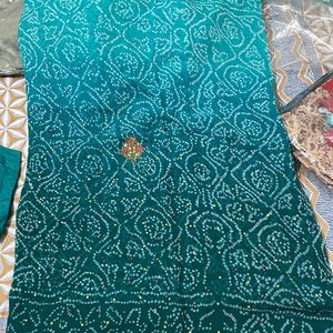 Bandhej Saree With Two Blouse And Wit Fall