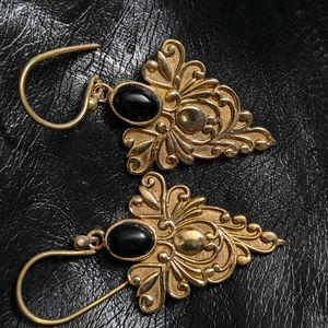 Onyx Studded Brass Danglers