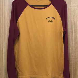 Not Your Baby Maroon And Mustard Ringer Tshirt