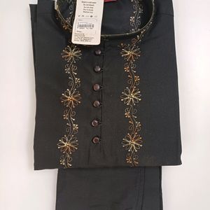 Kurta Chudidar Set (Black With Work)