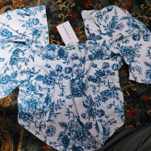 Corset Style Puff Sleeve Floral Top