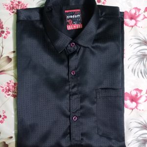 Black Satin Shine Shirt For Boys - 14 Yrs / S