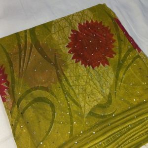 NEW OLIVE COLOURED PRINTED SAREE🍀