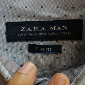 Zara Man Shirt Sky Blue Dotted Print