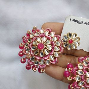 PRETTY PINK KUNDAN & PEARLS DANGLERS 🎀