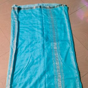 Cyan Colour Cotton Silk Saree