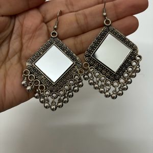 Mirror Design Oxidised Earrings