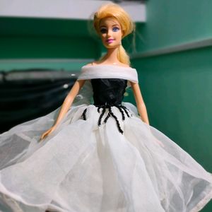 White And Black Gown For Barbie Doll