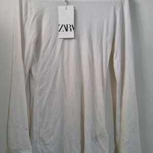 Zara White Sheer Top With Shirt Detailing