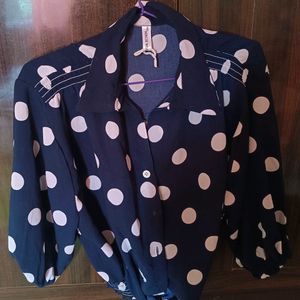 Unused Beautiful Navy Blue Top With Pulka Dott Top