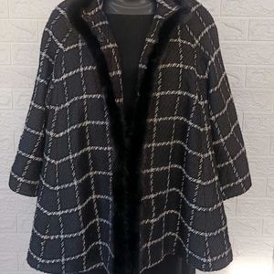 Imported Checkered  Poncho Coat