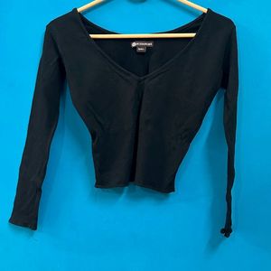 V Neck Black Crop Top