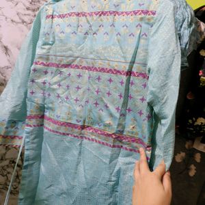 Biba Blue & Golden Printed Tiered Layered Kurta