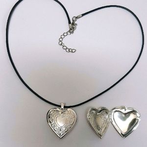 Big Silver Heart  Engraved Opening Photo Pendant