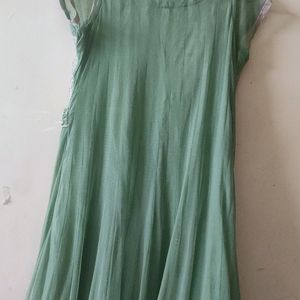 One Piece Dress In Pista Green Color With Real Mirror Work On Yolk