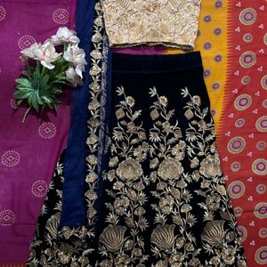 Blue And Gold Valve Lehenga