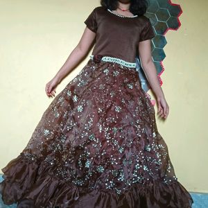 Brown Ruffle Long Gown