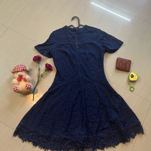 Blue Net Flared Dress