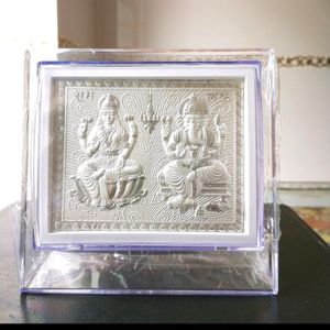 999 Pure Silver Lakshmi Ganesh Stand Photo Fram
